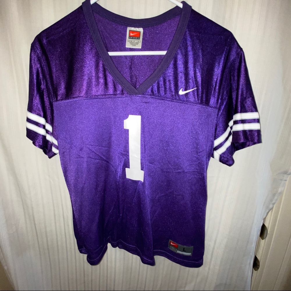 Nike purple/white football jersey #1 on it Large